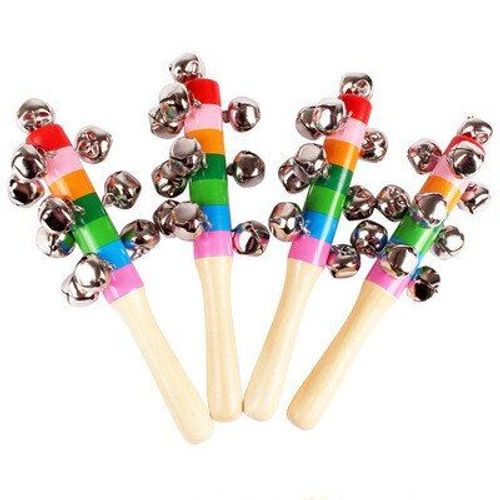 Cloche Pour Bébé Jouets Vocaux Bâton De Secoueur Arc-En-Ciel Jouet Éducatif Poignée En Bois Anneau De Cloche Instrument De Musique Arc-En-Ciel 1 Pièce