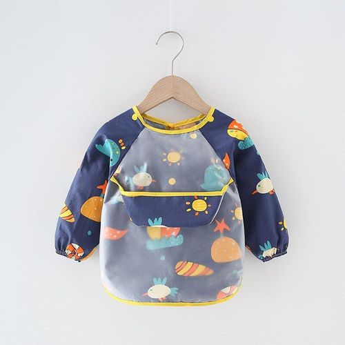 Bavoir Bandana Mignon À Imprimé Coloré De Dessin Animé Pour Bébé,Tablier De Peinture Imperméable À Manches Longues Pour Enfant, Bavette Pour L'Apprentissage De L'Auto-Alimentation Des Tout-Pet