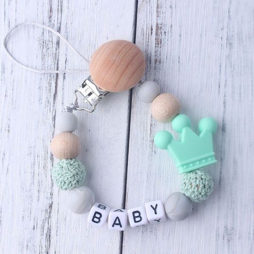 Chaîne De Tétine En Silicone Pour Bébé, 1 Pièce, Couronne Factice, Chaîne De Sucette, Laisse, Crochet, Perles De Dentition, Qualité Alimentaire