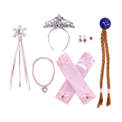 Accessoires Anna Elsa Pour Filles, Gants Baguette Couronne Bijoux Ensemble Elsa Anna Perruque Tresse Pour Robe De Princesse Cosplay Accessoires Reine Des Neiges