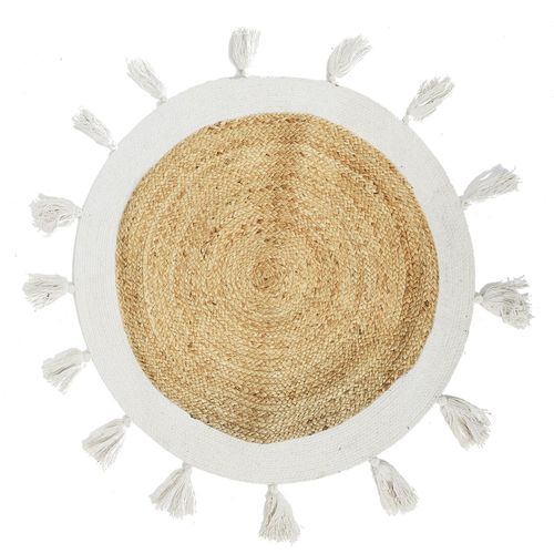 Tapis Rond À Pompons En Jute - Diamètre 90 Cm - Blanc