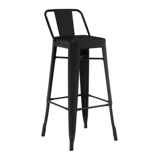 Tabouret Haut Avec Dossier En Acier Mat Lix Noir