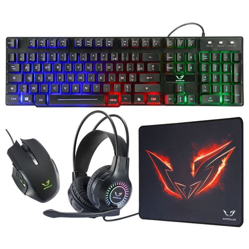 Pack 4 En 1 Gamer (clavier/souris/casque/tapis) We Gamium Rgb (noir)