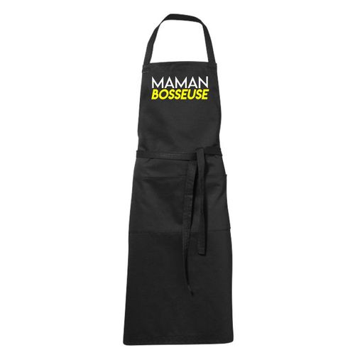 Tablier Humoristique De Cuisine Noir Maman Bosseuse