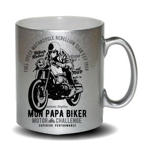 Mug Humoristique Gris Pailleté Mon Papa Biker, Hold School . Cadeau Fête Des Mères, Fête Des Pères Ou Toutes Autres Occasions.