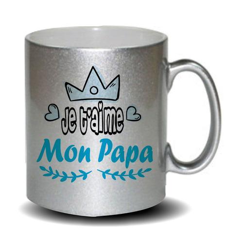 Mug Humoristique Gris Païlleté "Je T'aime Papa". Cadeau Fête Des Mères, Fête Des Pères Ou Toutes Autres Occasions.