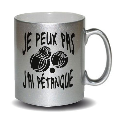 Mug Papa Pailleté Gris Je Peux Pas J'ai Pétanque Cadeau