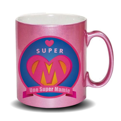 Cadeau Original Mug Rose Païlleté " Une Super Mamie " Cadeau Fête Des Mères, Fête Des Pères Ou Toutes Autres Occasions.