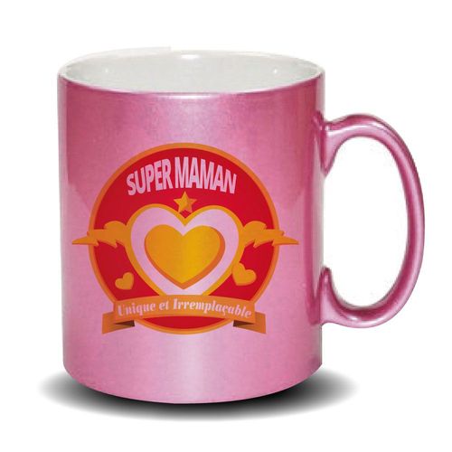 Cadeau Original Mug Rose Païlleté " Une Super Maman Unique Et Irremplaçable " Cadeau Fête Des Mères, Fête Des Pères Ou Toutes Autres Occasions.