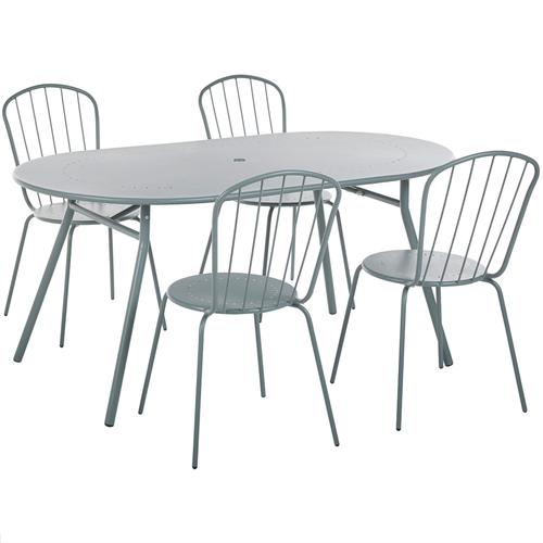 Ensemble De Jardin Table Avec 4 Chaises En Métal Bleu Clair Calvi