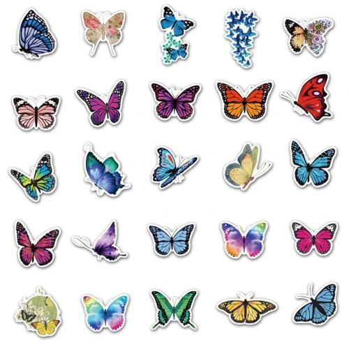 Autocollants Papillon Imperméables Multicolores, 50 Pièces, Décalcomanies Pour Bricolage, Décor De Valise De Réfrigérateur, Jouets Autocollants Classiques