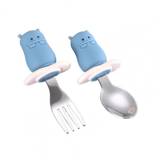 Cuillère Fourchette Ronde 2 Pièces/Ensemble Pour Bébé, Résistant À La Chaleur, Matériau De Qualité Alimentaire, Alimentation Des Enfants, Ustensile De Cuisine Pour Nourrissons