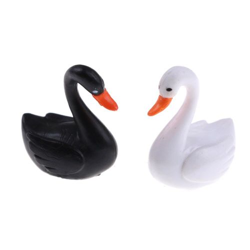 Artisanat Miniature Cygne Blanc Noir, Poupée De Jardin, Ornement De Maison, Figurine Pot De Plantes, Décoration De Jardin Féerique, Artisanat En Résine
