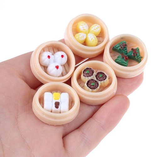 5 Pièces 1:12 Échelle Maison De Poupée Miniatures Chinois Dim Sum Mini Jouer Poupée Nourriture Miniature Accessoires De Cuisine Pour Jouets De Poupée