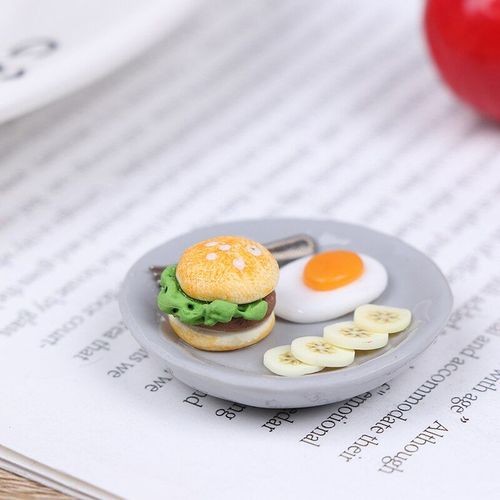 Ensemble De Petit Déjeuner Pour Hamburger Avec Plateau, Oeufs Miniatures 1:12, Accessoires De Cuisine Pour Maison De Poupée 1:12