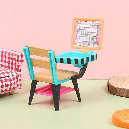 Mini Meubles De Maison De Poupée 1:12, 1 Ensemble, Bureau Et Chaise D'Ordinateur Miniatures Pour Salon, Jouet D'Étude, Décoration De La Maison
