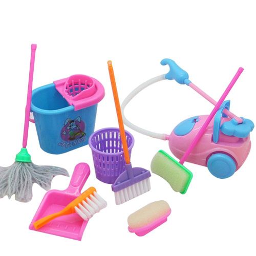 Kit D'Outils De Nettoyage Pour Poupée Barbie, Avec Mini Balai, Vadrouille, Accessoire Domestique, Jouet Éducatif Pour Enfant, Ensemble Pour Maison, 9 Pièces Par Lot,