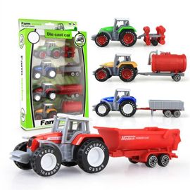 Ensemble De 4 Pièces De Tracteur Agricole Moulé Sous Pression, Jouet En Alliage, Modèle De Véhicule, Jouets Éducatifs Pour Enfants Garçons, Cadeau De Noël