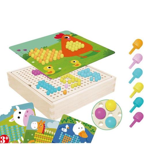 Jeu De Puzzle Intelligent 3d Avec Clous En Forme De Champignon, Avec Boîte De Rangement En Bois, Planche De Cheville En Mosaïque, Puzzle Pour Enfants, Jouets Éducatifs De Bricolage, 240 Pièces