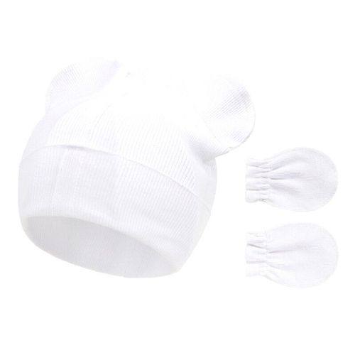 Gants Tricotés Anti-Rayures Pour Bébé, Ensemble De Chapeaux À Oreilles D'Ours, En Coton Doux, Mitaines, Bonnet De Nuit Pour Nouveau-Né