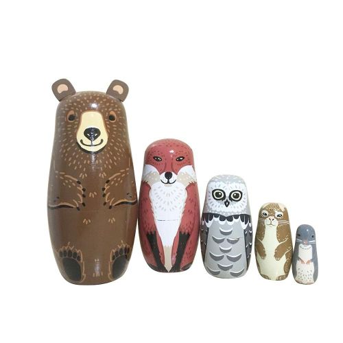 Jouets En Bois, 5 Pièces/Ensemble, Ours, Hibou, Lapin, Poupées Matryoshka, Design Animal Mignon, Poupées De Nidification Russes, Jouet Cadeau