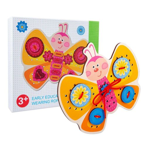Cartes À Fileter Animal Laçage En Bois, Cartes De Couture Animal, Puzzle D'Apprentissage Papillon Pour Tout-Petits, Montessori
