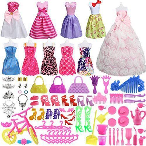 Vêtements Pour Poupée Barbie, 85 Pièces, Mini Robe, Chaussures, Tenue, Collier, Bijoux, Accessoires Pour Maison De Poupée, Bricolage, Cadeau Pour Enfants