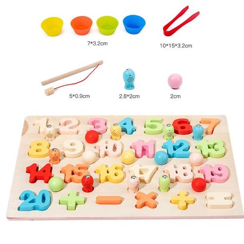 Jouets Éducatifs Montessori 3 En 1 Pour Bébé, Pêche En Bois, Comptage Des Nombres, Alphabet, Puzzle Magnétique, Jeux De Formes Assorties