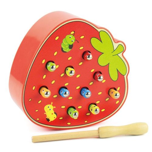 Jouets En Bois Pour Bébé, Puzzle 3d, Jouets Éducatifs Pour La Petite Enfance, Attrapez Le Ver, Couleur Cognitive, Magnétique, Fraise, Pomme