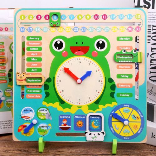 Calendrier Horloge Multifonction En Bois, Puzzle En Forme De Grenouille, Apprentissage Cognitif Pour Bébé, Heure, Saison, Météo, Mois