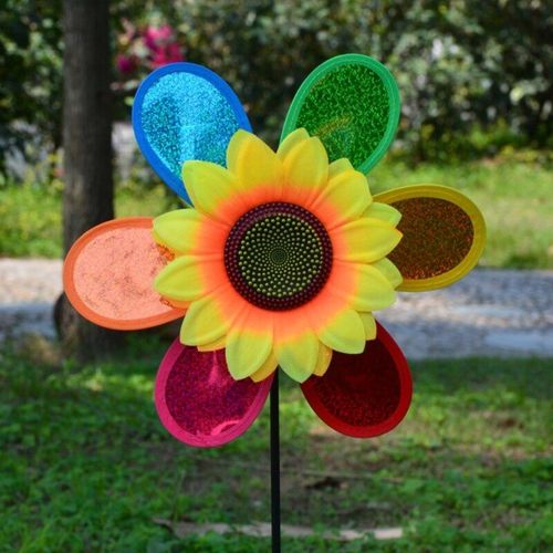 Moulin À Vent Tournesol À Paillettes Colorées Y4ud, Décoration De Jardin De Maison