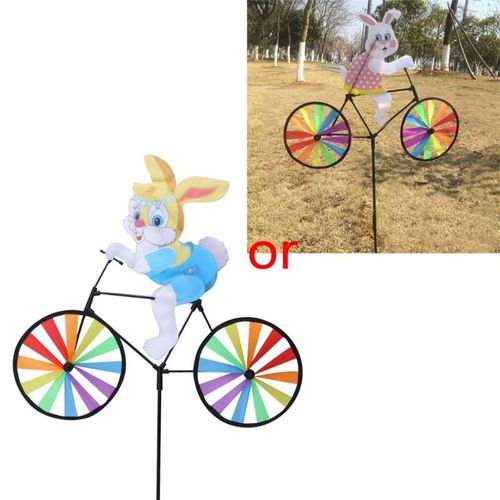 Moulin À Vent 3d Lapin Sur Vélo, Décoration De Jardin, Pelouse, Cour
