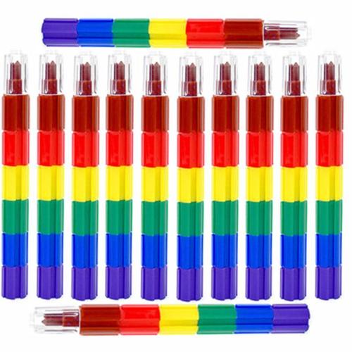 Empiler Ensemble De Crayons De 6 Couleurs, Connecter La Pile Et Construire Des Crayons Sur Le Côté Et En Haut, Fournitures De Dessin Pour Enfants