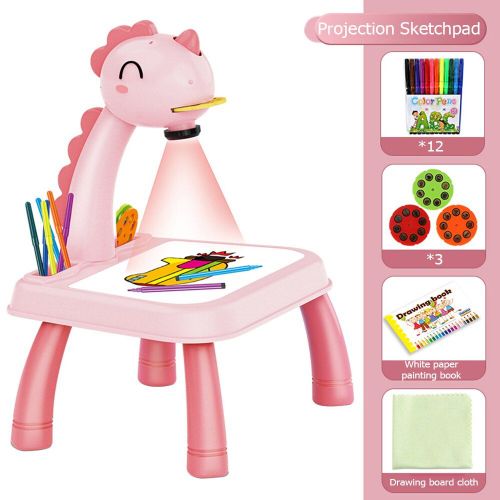 Projecteur Led Rose Dinosaure/Girafe Pour Enfants, Table De Dessin Artistique, Tableau D'Écriture Et De Peinture, Bureau, Projection Musicale, Jouet Éducatif