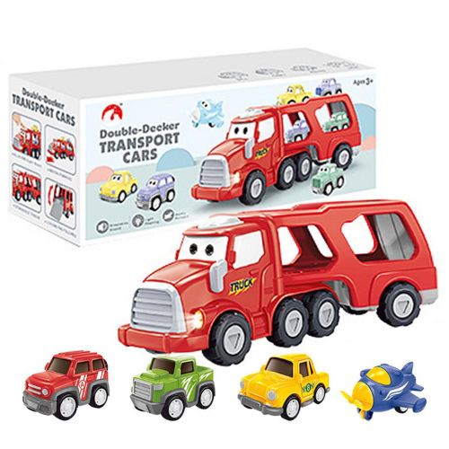 Ensemble De Camions De Transport 5 En 1, Véhicule De Jeu, Jouets Avec Mini Dessin Animé, Taxi/Avion, Puissance De Friction Réelle