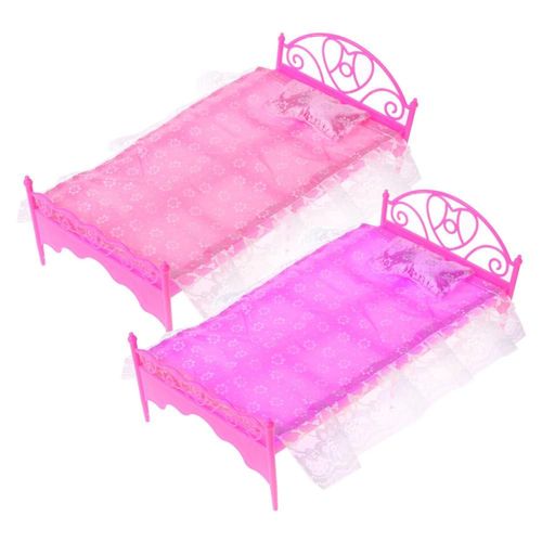 Mini Lit Rose Avec Oreiller Pour Poupées Barbie, Meuble De Chambre À Coucher, Jouet