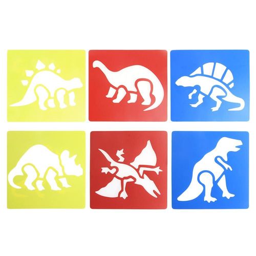 Modèle De Dessin De Dinosaure En Plastique, 6 Pièces, Pochoirs, Règles De Peinture Pour Enfants, Bricolage