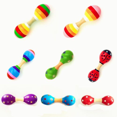 Maracas En Bois Coloré À Double Tête, Instrument De Musique Pour Bébé, Hochet Secoueur Pour Jouet De Fête