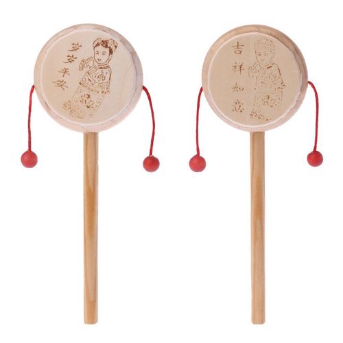 Jouet Musical En Bois De Dessin Animé Chinois Traditionnel, Hochet À Tambour, Cloche À Main Pour Bébé