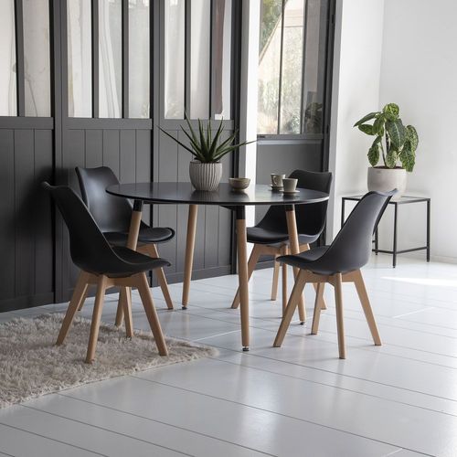 Ensemble Table Ronde 120cm Martha Et 4 Chaises Nora Noir