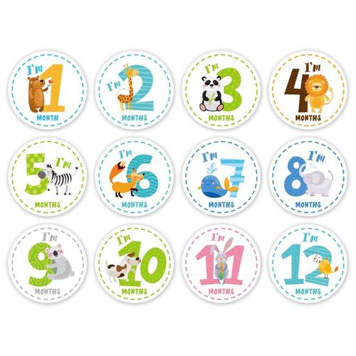 12 Autocollants De Jalons Pour Bébé, Accessoires Photo Mensuelle Pour Bébé Garçon Ou Fille, Étiquette De Ventre Pour 1er Mois, Souvenir
