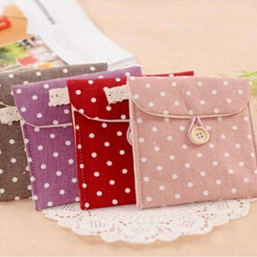 Sac à main en coton à pois pour femmes, porte monnaie, serviettes hygiéniques, paquet de pièces de monnaie