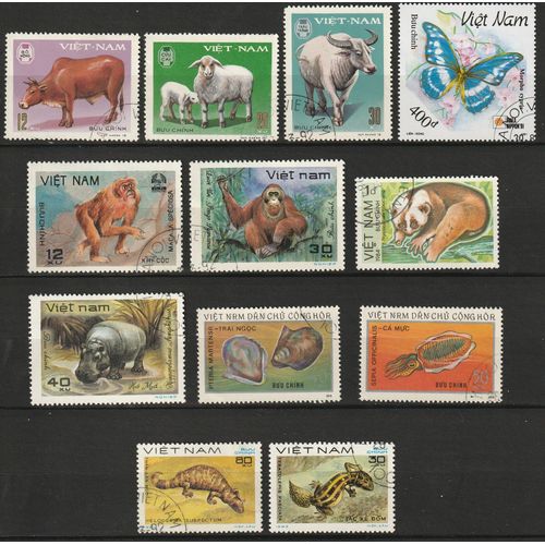 Lot De 12 Timbres Vietnam Sur Les Animaux, Oblitérés.