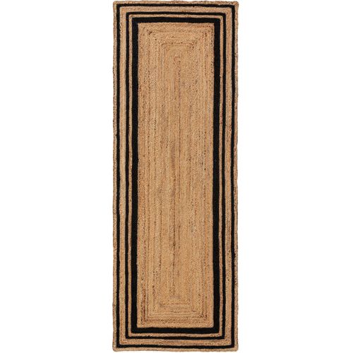 Tapis Poil Ras De Jute Jutta Noir 70x200 Cm - Tapis Poil Court Design Moderne Pour Salon