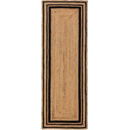 Tapis Poil Ras De Jute Jutta Noir 80x250 Cm - Tapis Poil Court Design Moderne Pour Salon