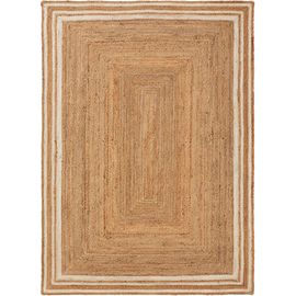 Tapis Poil Ras De Jute Jutta Blanc 120x170 Cm - Tapis Poil Court Design Moderne Pour Salon