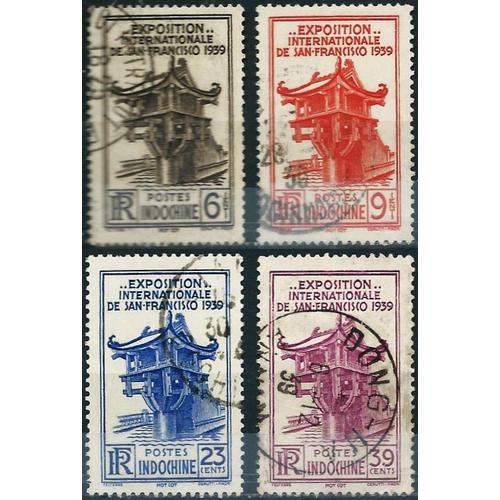 Indochine (Actuel Vietnam), Colonie Française 1939, Belle Série Complète Timbres Yvert 205 À 208, Exposition Internationale De San Francisco, Pagode À Pilier Unique Mol-Cot À Hanoï, Oblitérés, Tbe