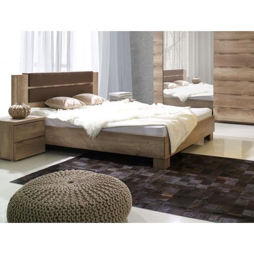 Lit Adulte + Chevets + Sommier Romi. Couchage 180x200 Cm. Ensemble Design Pour Chambre À Coucher.