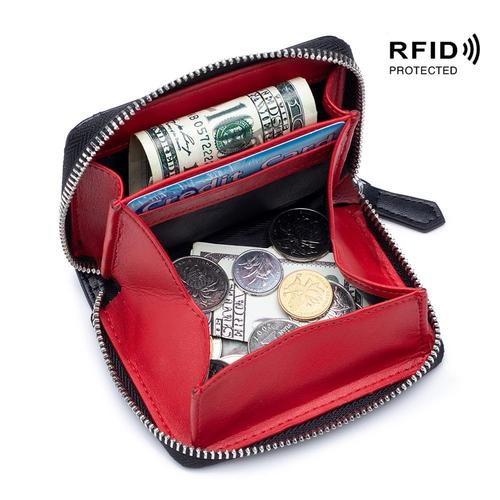 Portefeuille en cuir véritable RFID pour femmes, porte-monnaie de
