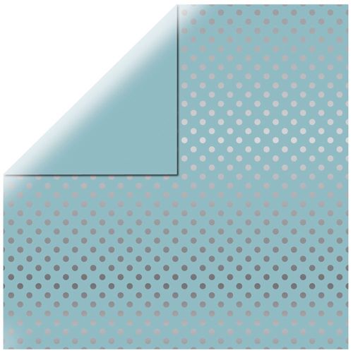 Papier Scrapbooking "Silver Foil Dots", Bleu Tendre, 30,5x30,5cm, 180g / M² - Lot De 15 Feuilles
